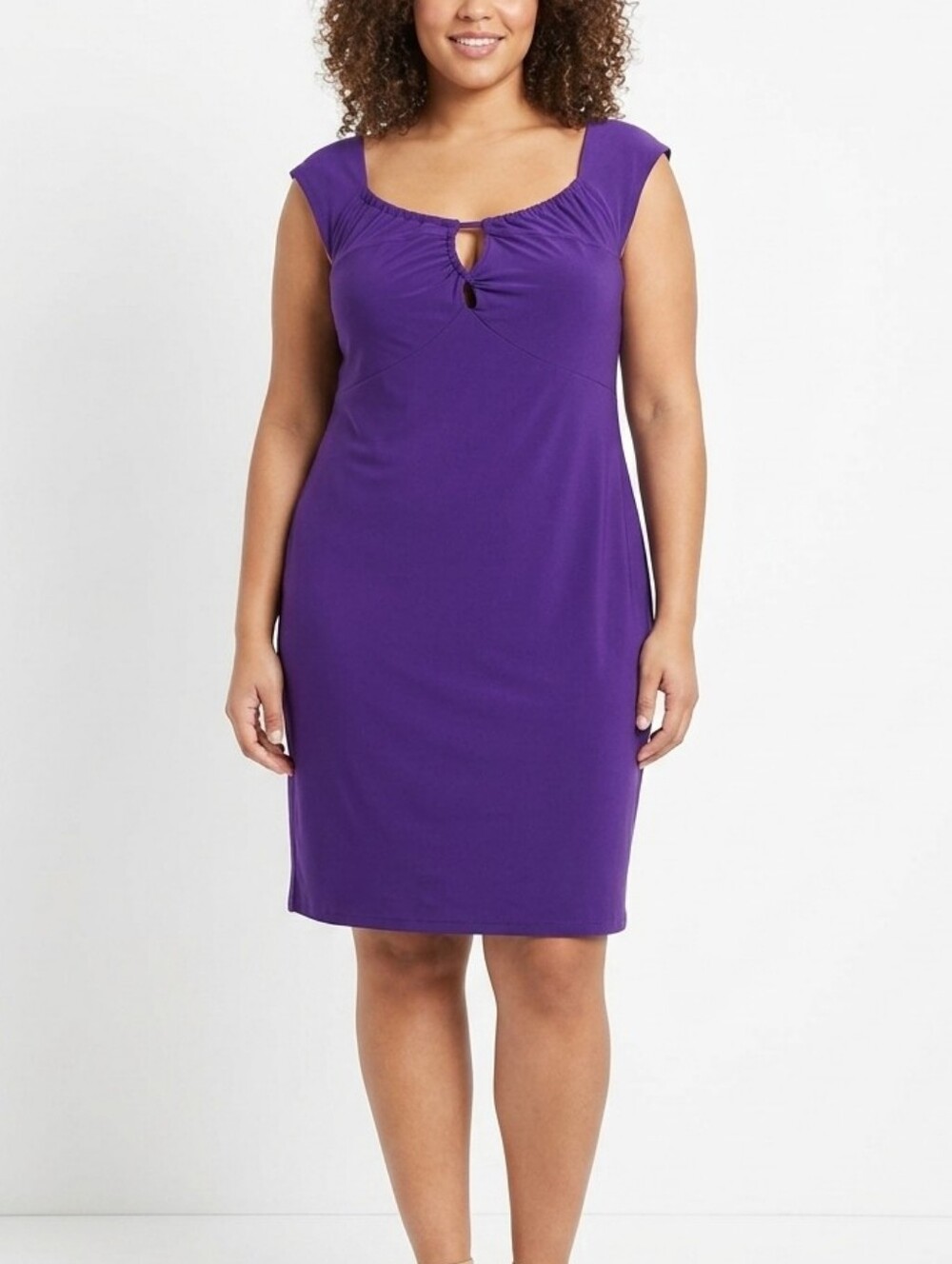 3x Plus Size Purple Cap-Sleeve Keyhole Sheath Dress Womens